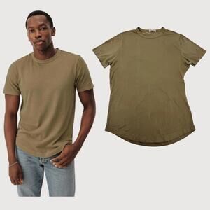 Buck Mason Curved Hem Short Sleeve T-Shirt Olive 100% Cotton Size S
